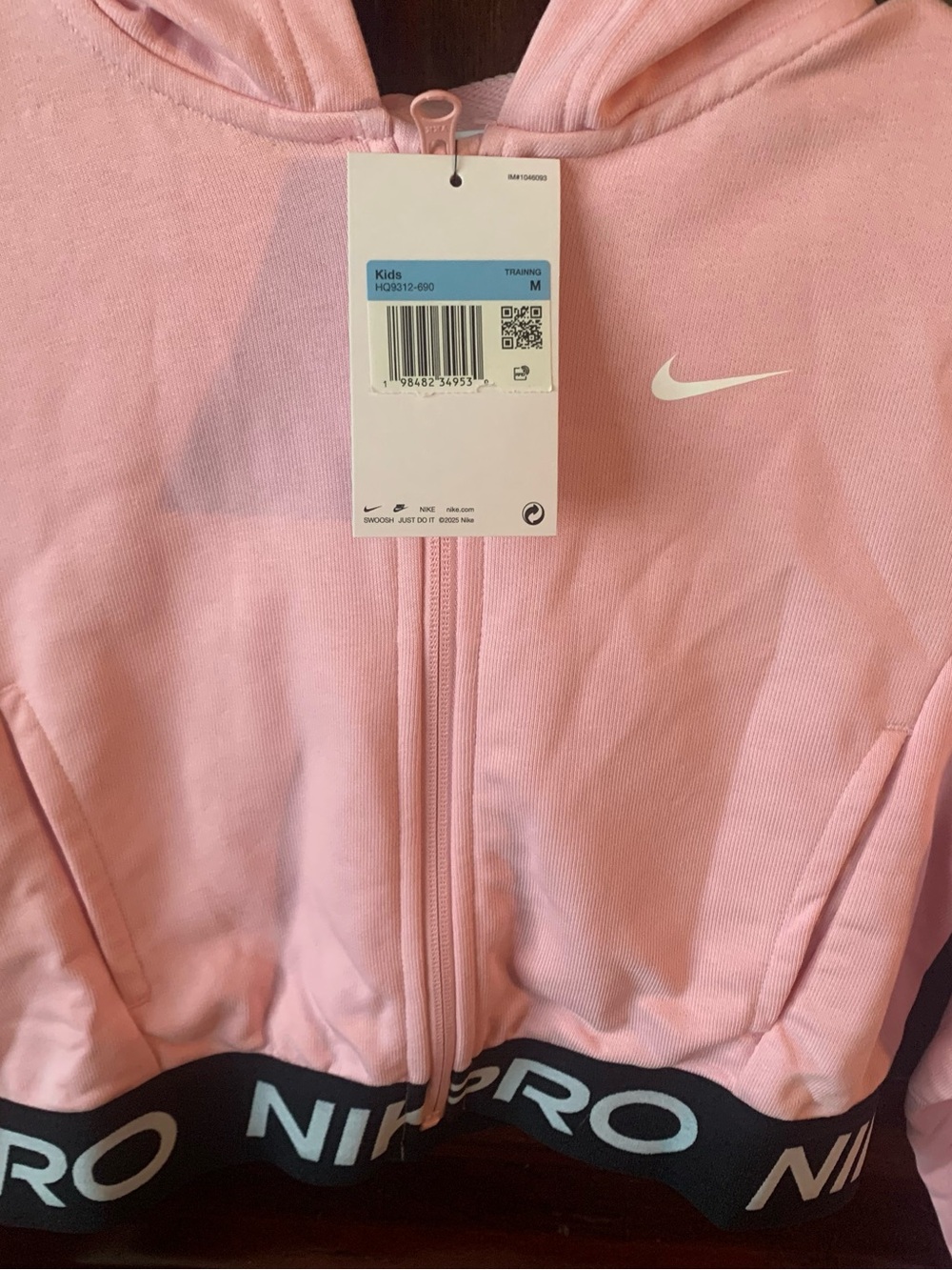 Nike Kids Pink Zip-Front Hoodie with Nike pro Logo Band